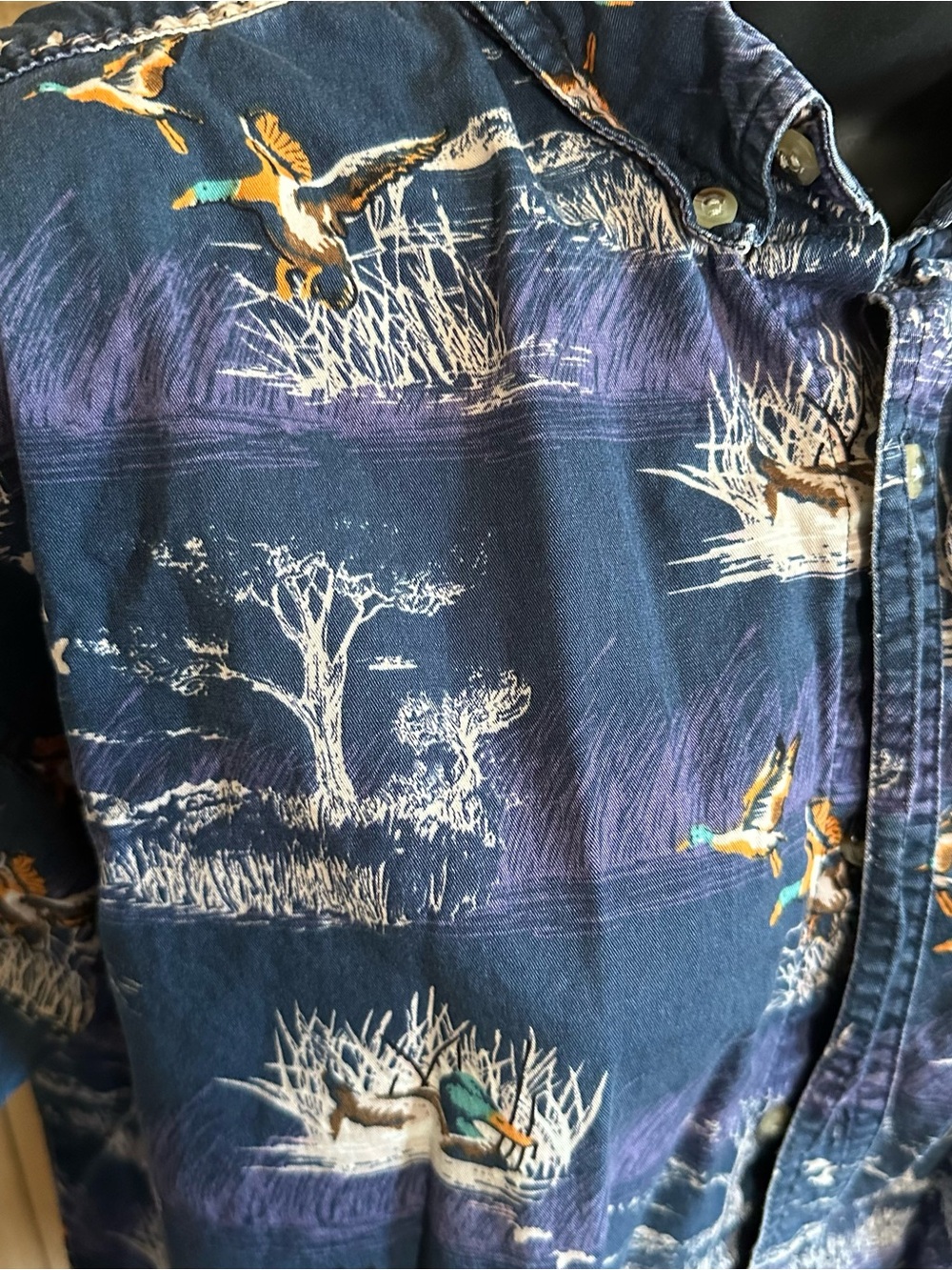 Vintage Outdoor Life Navy Duck & Marsh Print Button-Down Shirt All-Over print - Picture 4 of 12